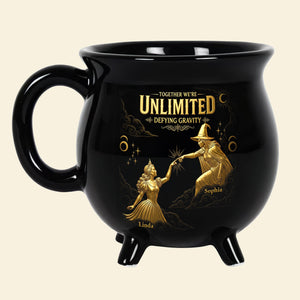 Together We're Unlimited Defying Gravity - Personalized Halloween Black Ceramic Witch Mug - Halloween Gifts For Witch