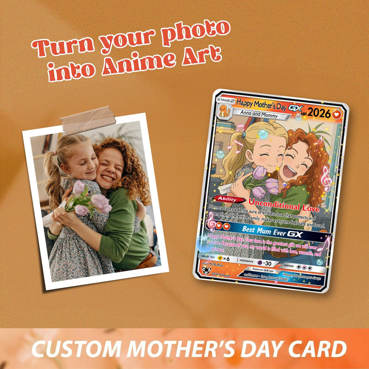 PKM Mother's Day Card, Custom Photo Art Card, Best Mom Wallet Card, Personalized PKM Gift for Mum, Gift From Kids, New Mom Gift