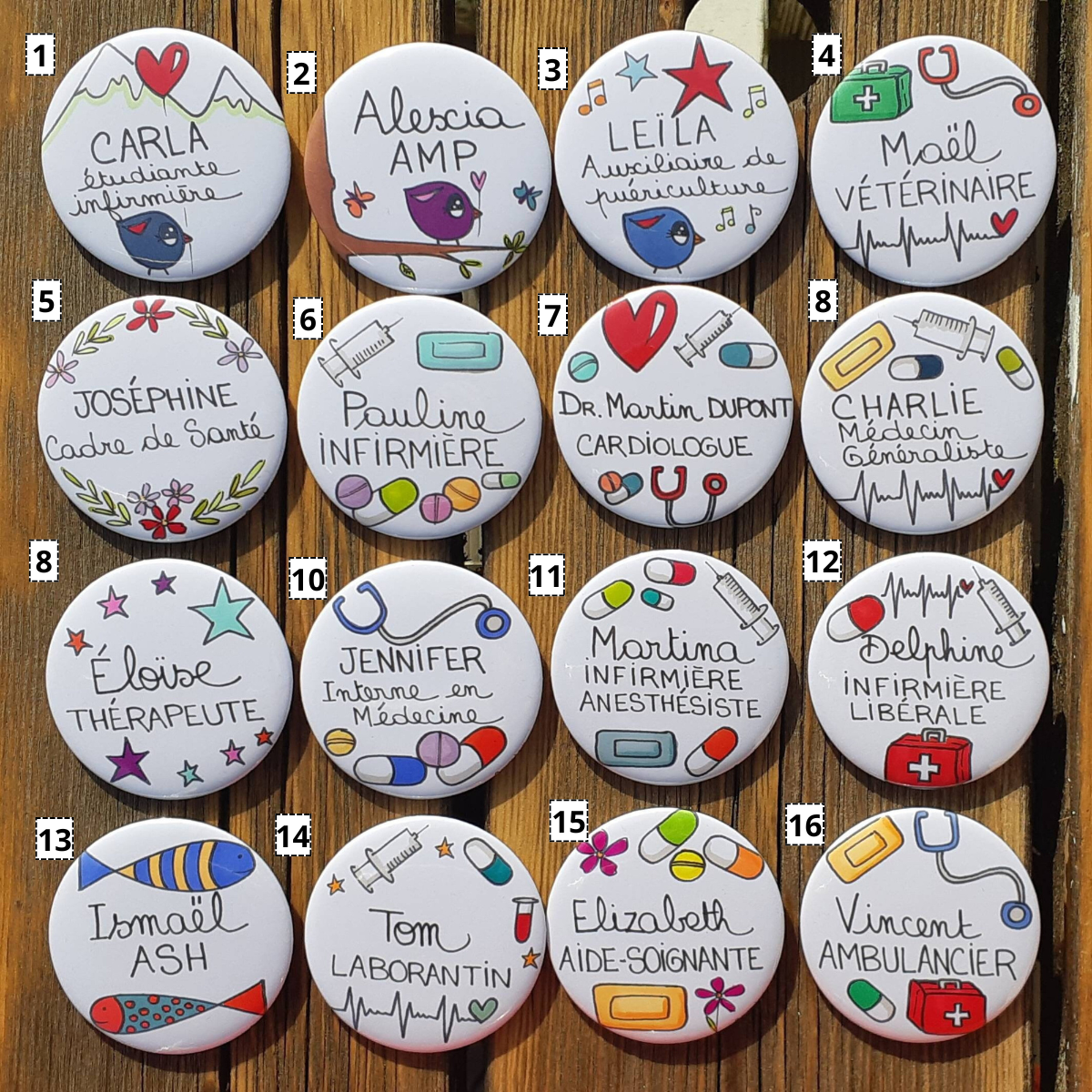 Personalized medical or non-medical Pin Buttons , For nurse, doctor, nursing assistant, secretary, ASH, assistant, pharmacy