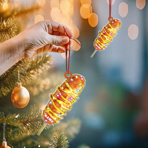 Personalized Corn Dog Ornament, 2D Flat Corn Dog Christmas Gift, Corn Dog Car Decor, Xmas Corn Dog Lover Gift, Food Lover Gift