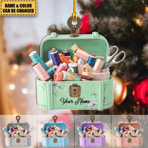 Personalized Sewing Box Christmas Ornament, Sewing Flower Kit Ornament, Gift For Sewing Lovers