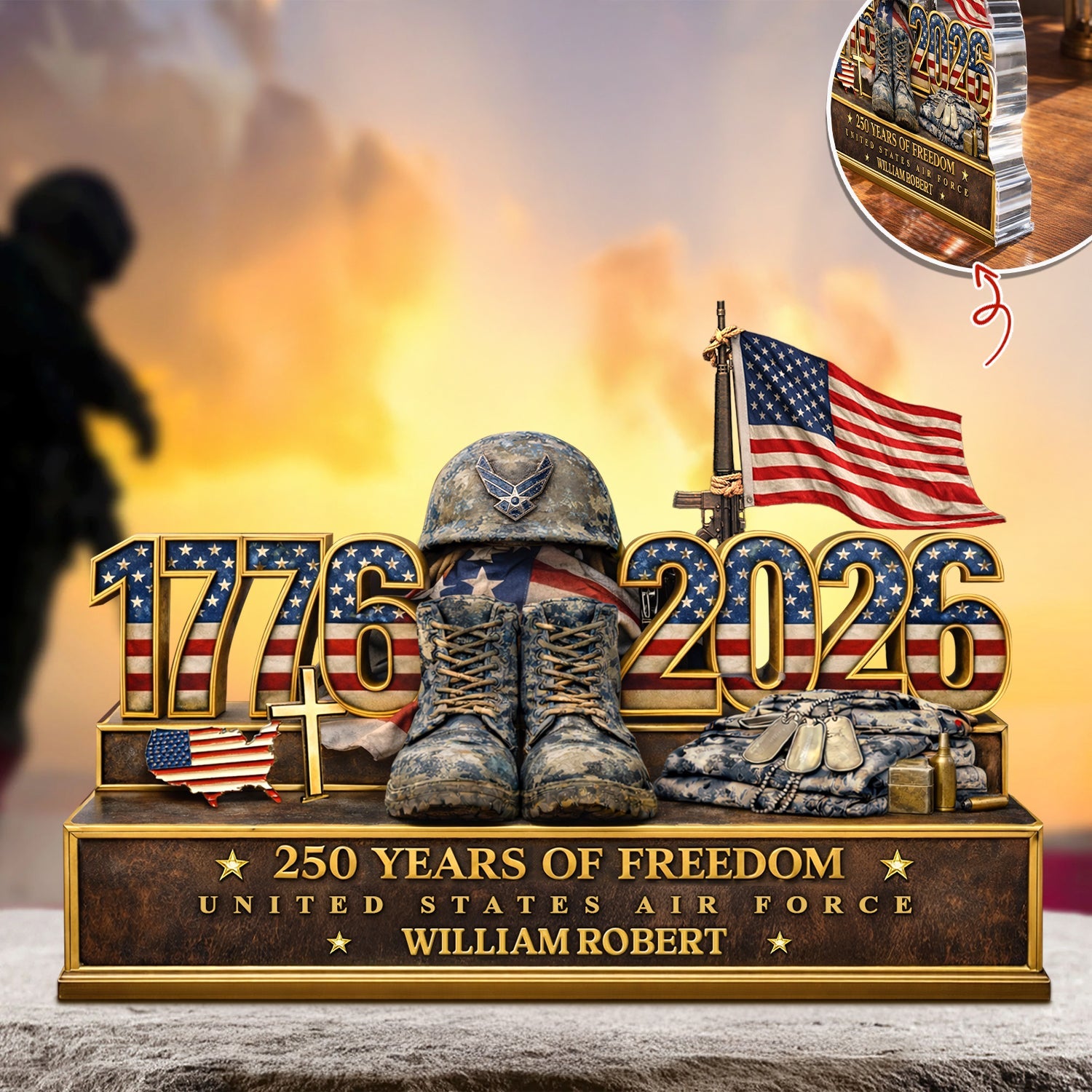 Personalized 250 Years Of Freedom 1776 2026 Acrylic Block Plaque - Veteran Gift