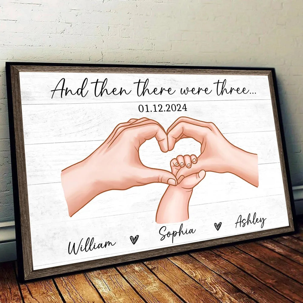 Family Of Three Personalized Poster Canvas, Heartfelt Gift For New Mom, New Dad, New Parents