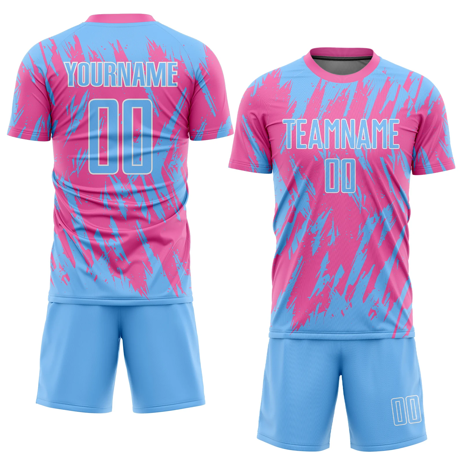 Custom Black Pink-Light Blue Sublimation Soccer Uniform Jersey Discount