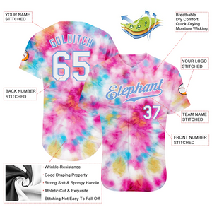 Custom Tie Dye White-Light Blue 3D Colorful Watercolor Authentic Baseball Jersey