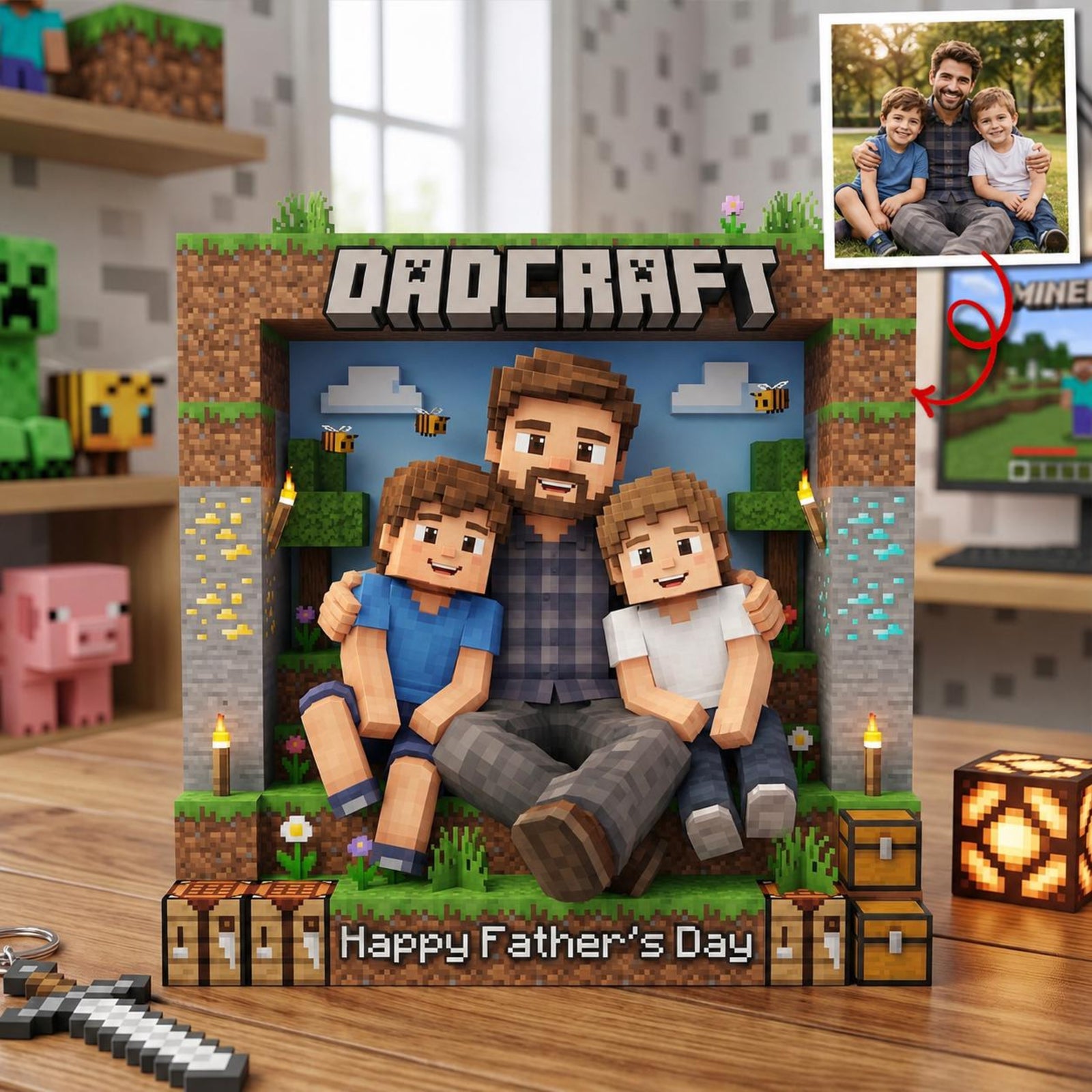 Personalized Pixel Dad Acrylic Plaque, Custom Photo Keepsake Sign, Father's Day Keepsake, Custom Photo Gift For Dad, Grandpa Gift, Papa Gift