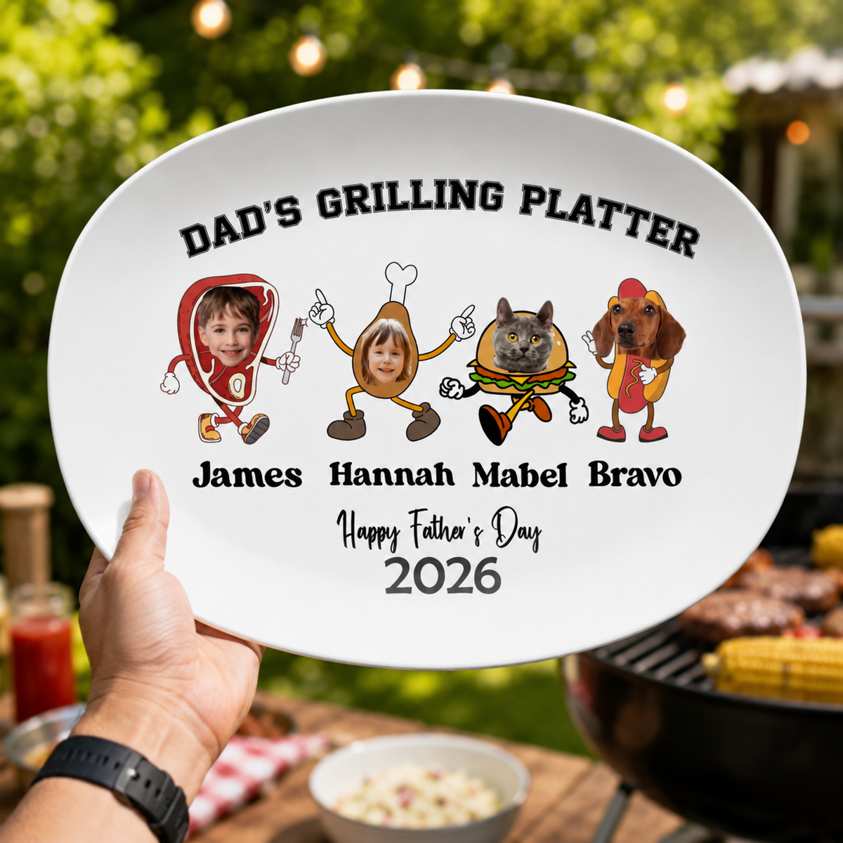 Custom Platter Gifted Father Day, Personalized Daddy's Grilling Plate, Custom BBQ Gift for Dad Grandpa or Husband, Unique Fathers Day Present