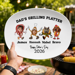 Custom Platter Gifted Father Day, Personalized Daddy's Grilling Plate, Custom BBQ Gift for Dad Grandpa or Husband, Unique Fathers Day Present