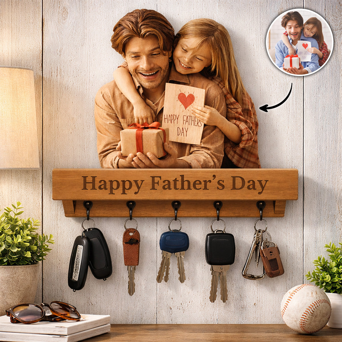 Custom 3D Wooden Family Portrait - Personalized Wooden Key Hanger