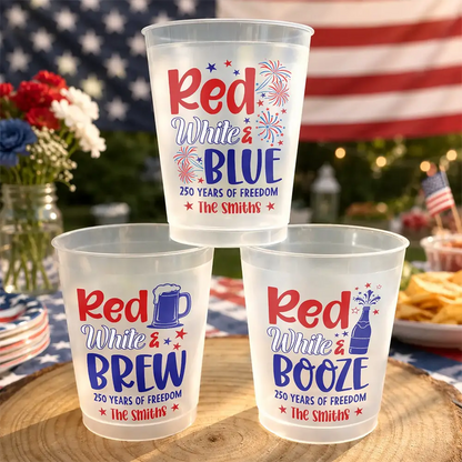 Red White & Blue US Independence Day - Personalized Plastic Frosted Cup - Patriotic Gift, 4th Of July Gift, 250th Anniversary