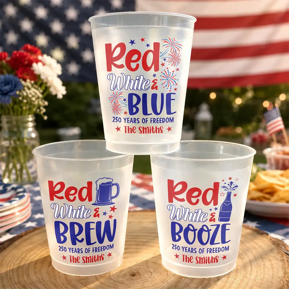 Red White & Blue US Independence Day - Personalized Plastic Frosted Cup - Patriotic Gift, 4th Of July Gift, 250th Anniversary