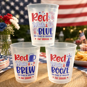 Red White & Blue US Independence Day - Personalized Plastic Frosted Cup - Patriotic Gift, 4th Of July Gift, 250th Anniversary
