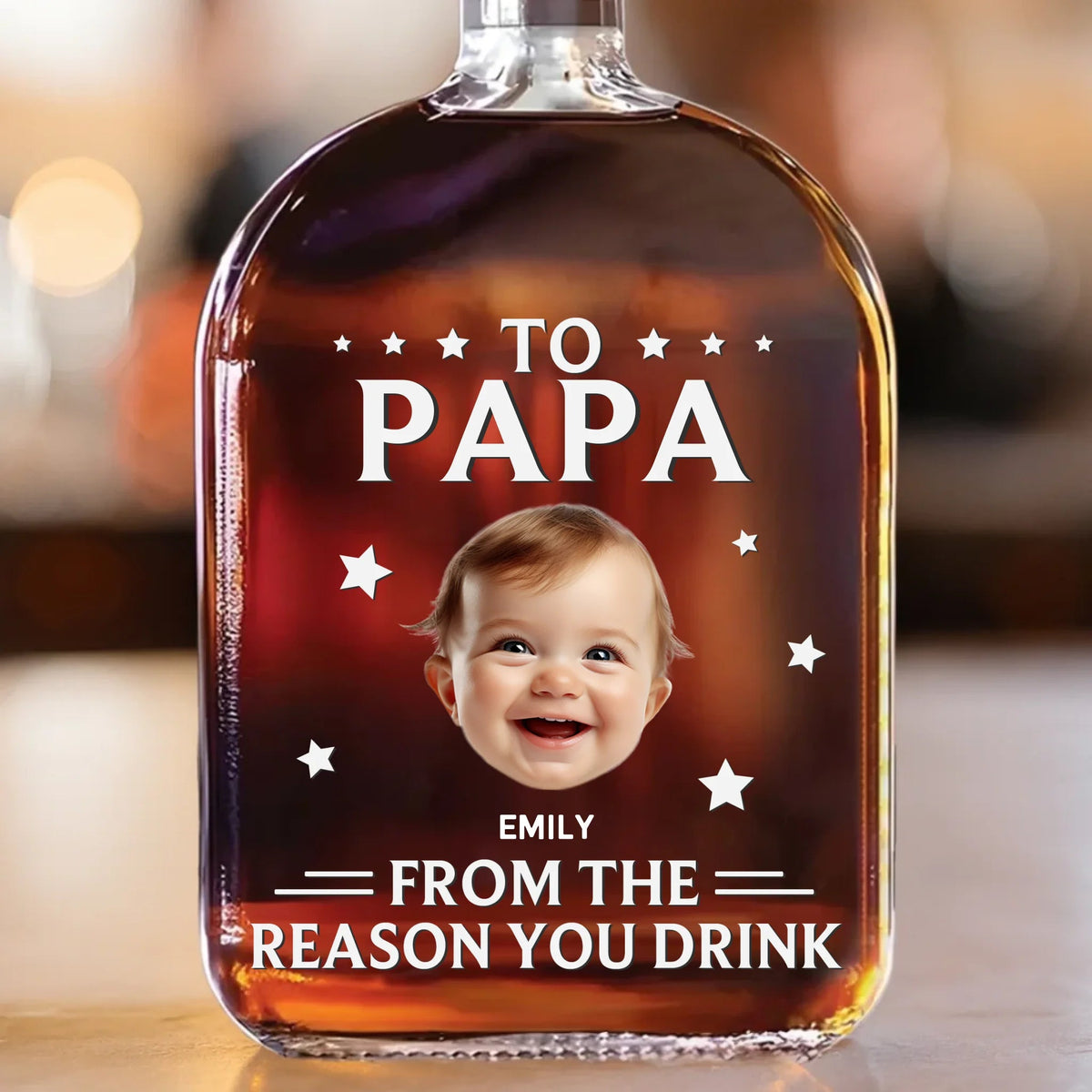 To Dad From The Reasons You Drink Custom Kid's Face - Personalized Whiskey Bottle - Gift For Dad, Papa, Father's Day