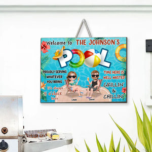Welcome To Our Pool - Personalized Wood Sign - Gift For Couple, Gift For Family