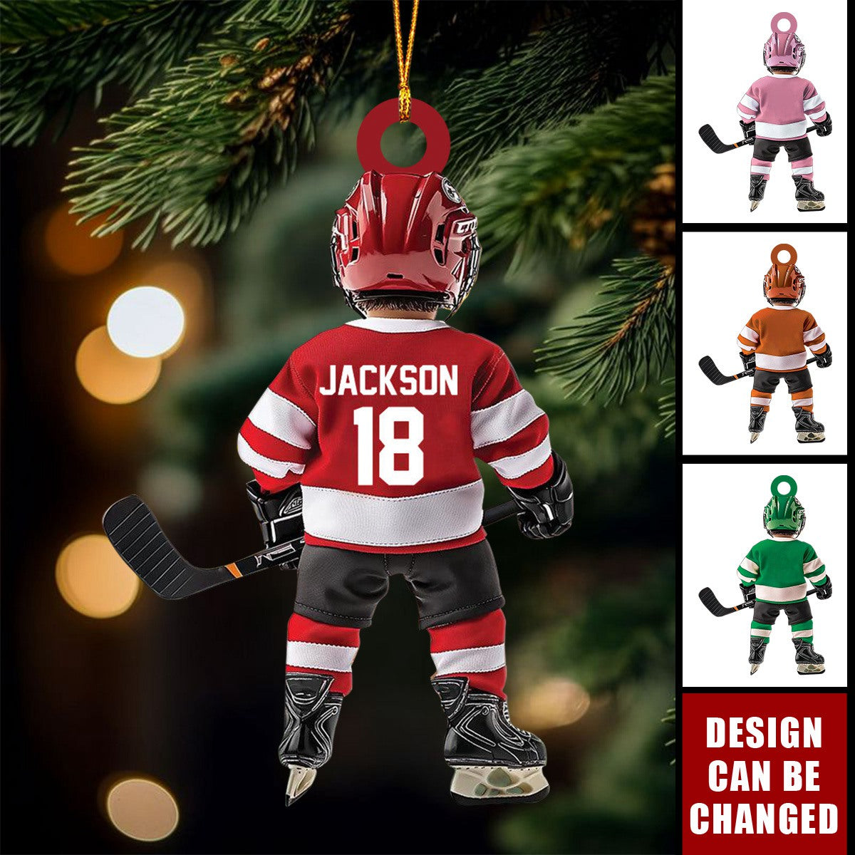 Kid Ice Hockey Player - Personalized Acrylic Ornament - Christmas Hockey Player Gifts
