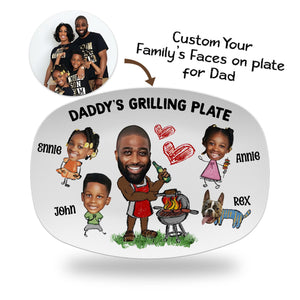 Personalized Daddy's Grilling Plate Gift - Custom BBQ Platter for Dad, Father's Day Present, Dad s Grill Plate With Kids Names & Face