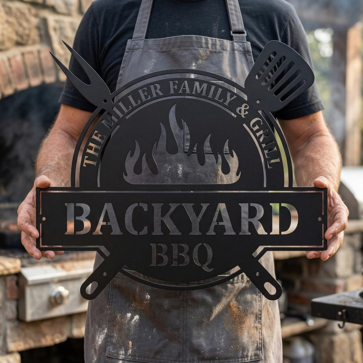 Custom Metal BBQ Sign, Personalised Family Name Grill Decor, Backyard Barbecue Wall Art Outdoor, Kitchen Sign, Father's Day Gift Housewarming