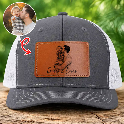 Custom Photo Pencil Sketch Family Dog Cat Portrait - Personalized Leather Patch Hat