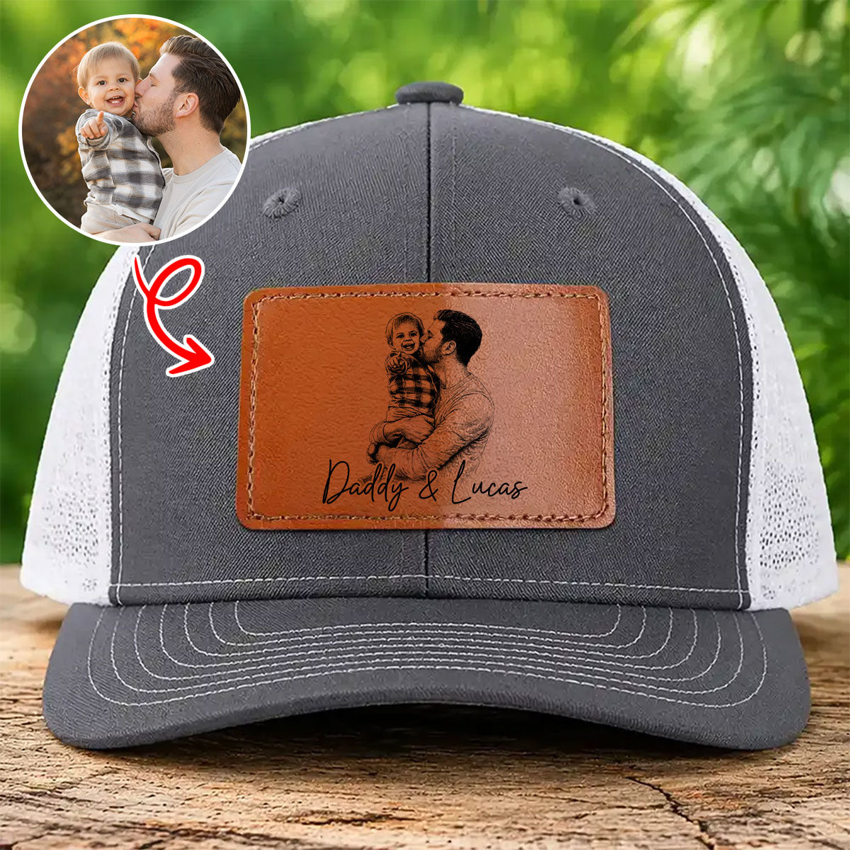Custom Photo Pencil Sketch Family Dog Cat Portrait - Personalized Leather Patch Hat