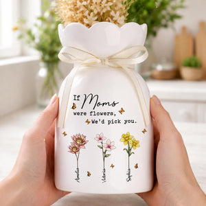 Personalized Mom Garden Ceramic Vase, Custom Birth Flower Vase for Mom, Grandma Garden Vase, Mother's Day Gift for Mom, Nana Gift