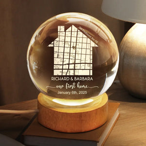 Our First Home Map - Personalized Crystal Ball LED Night Light - Housewarming Gift, Gift For Couple