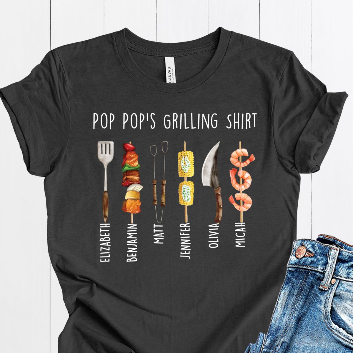 Custom Pop-Pop Grilling Shirt, Pop-Pop Gifts, Fathers Day Gift for Pop-Pop with Kids Names