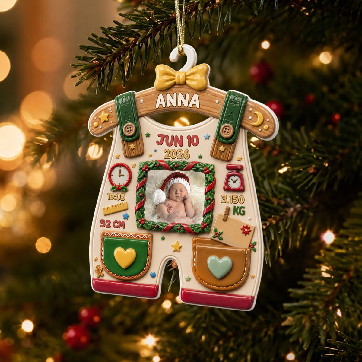 Personalized Newborn Gifts Baby Birth - Real 3D Raised Ornament