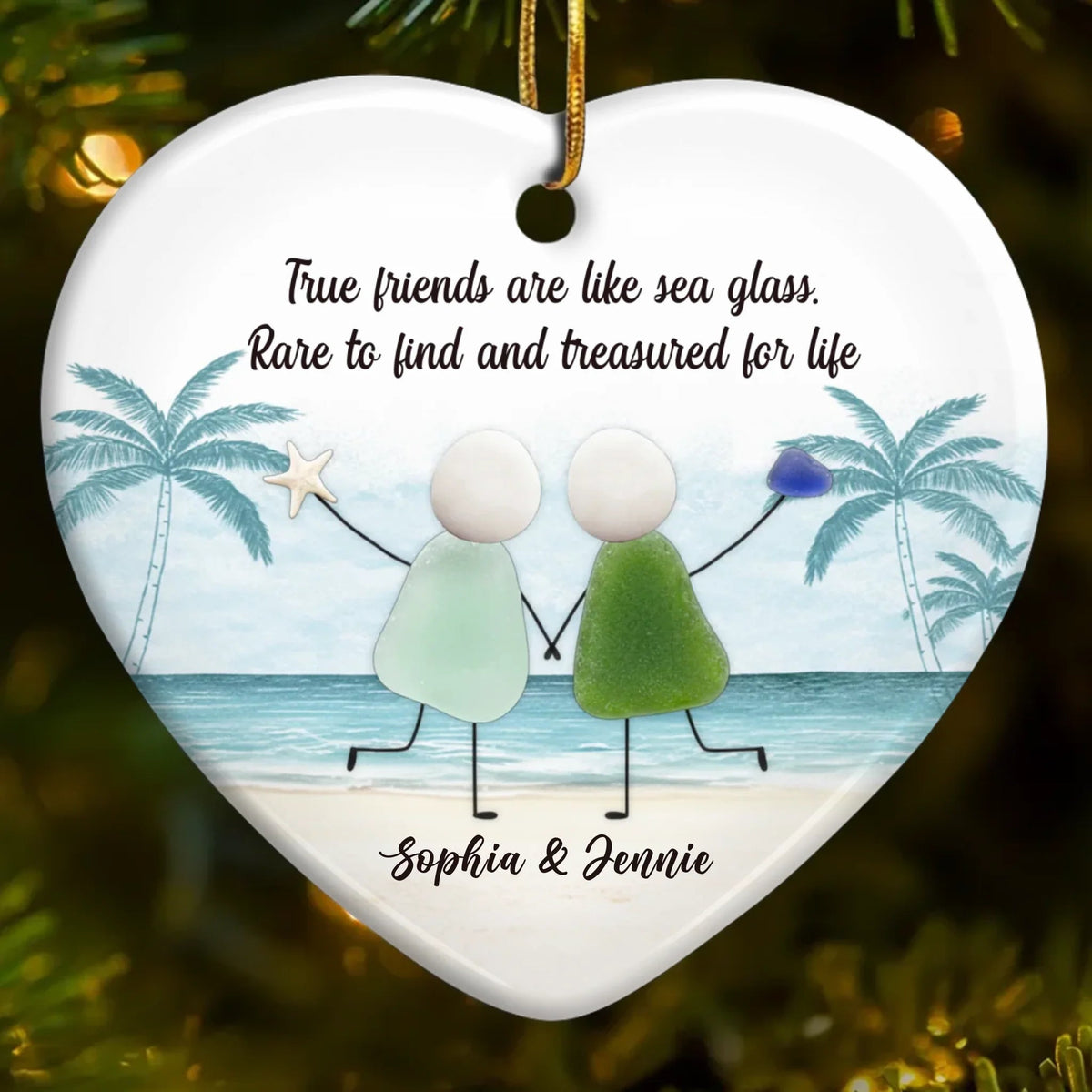 Joy Flows Like Waves Sea Glass Besties - Personalized Ornament - Christmas Gift For Besties, Friends