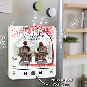 Romantic Mountain Landscape with Blossom Tree Sitting Couple - Personalized Music Magnet - Valentine's Day Gift For Couple