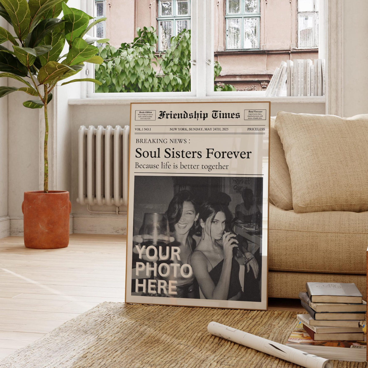 Custom Newspaper Print, Personalized Best Friends Wall Art, Retro Bestie Birthday Gift, Friendship Gift, Roommate Decor, Girl Dorm Decor