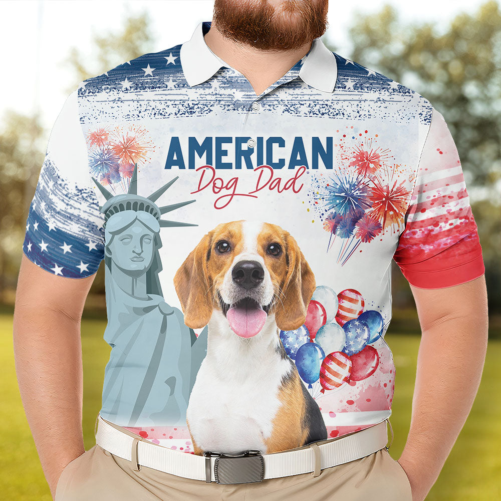 American Dog Cat Dad - Personalized Polo Shirt - 4th Of July Gift For Pet Lovers