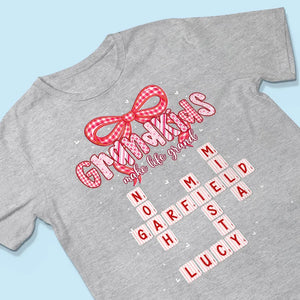 Grandkids Make Life Grand Pink Pattern Crossword Puzzle Art - Personalized Shirt - Gift For Grandma