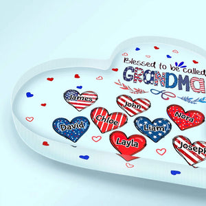 Blessed To Be Called Grandma 4th Of July - Personalized Heart Shaped Acrylic Plaque - Patriotic Gift For Grandma Mommy
