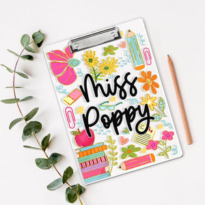 Personalized Teacher Appreciation Gift, Custom Boho Floral Teacher Clipboard, End Of Year Gift, Back To School Teacher School Supplies