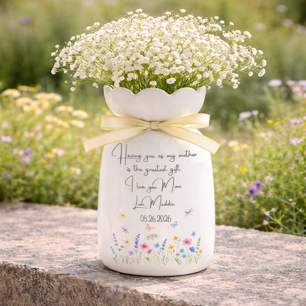 Custom Floral Mom Ceramic Vase, Custom Name Flower Vase, Mother's Day Gift for Mom, Grandma, Mummy, Mother Daughter Gift, Mom Gift, Flower