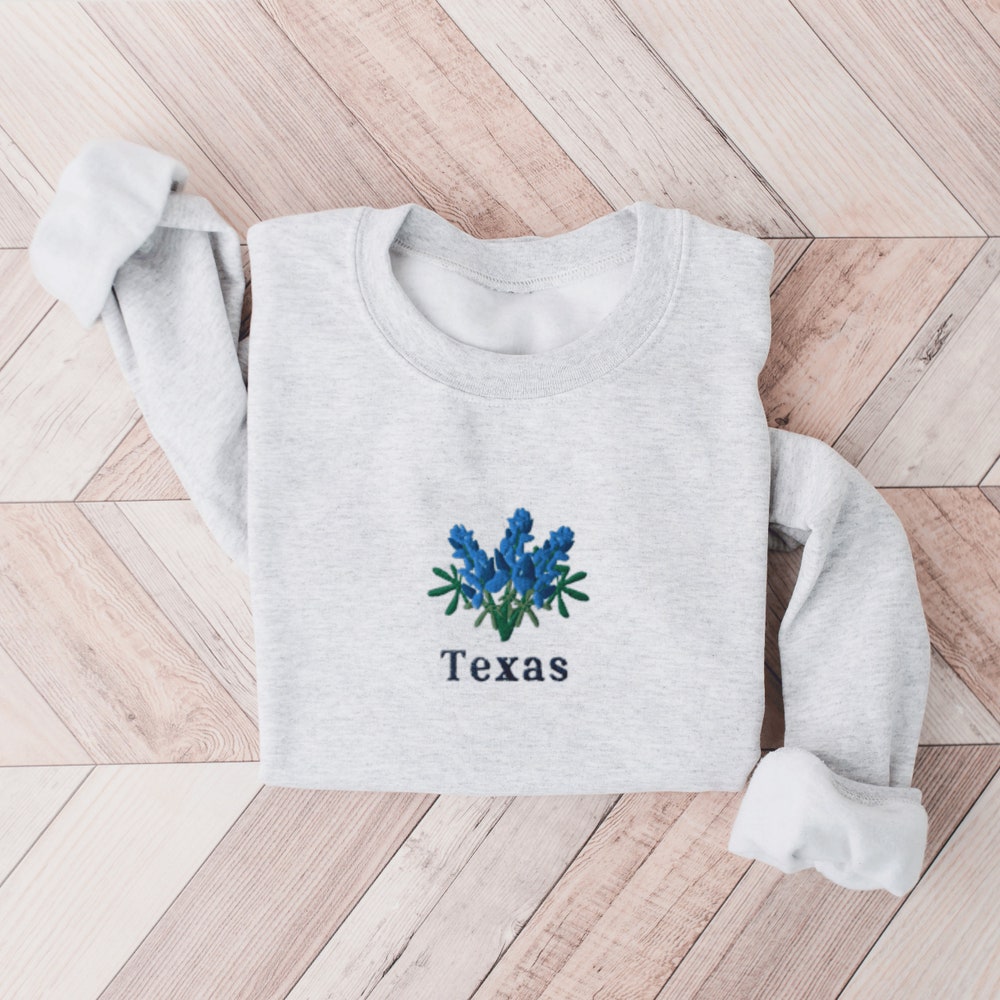 Texas Bluebonnets Sweatshirt, Embroidered Texas Shirt, Texas Crewneck Sweater, Embroidered Bluebonnets Shirt, Texas Bluebonnets
