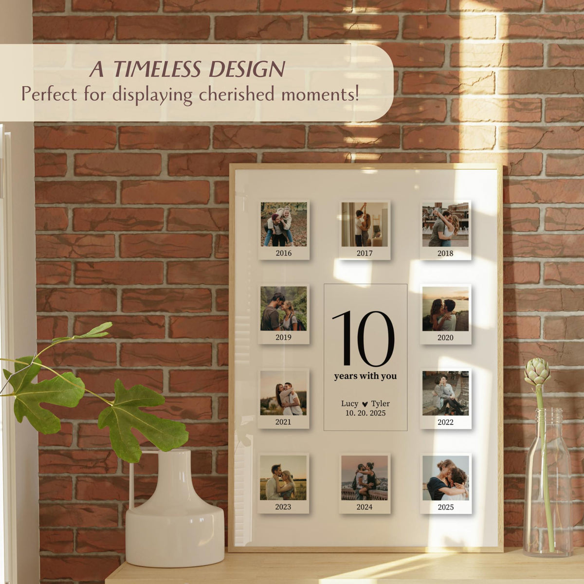 10 Years With You Custom Polaroid Photo Frame Collage - Personalized Canvas - Anniversary Gift Couple