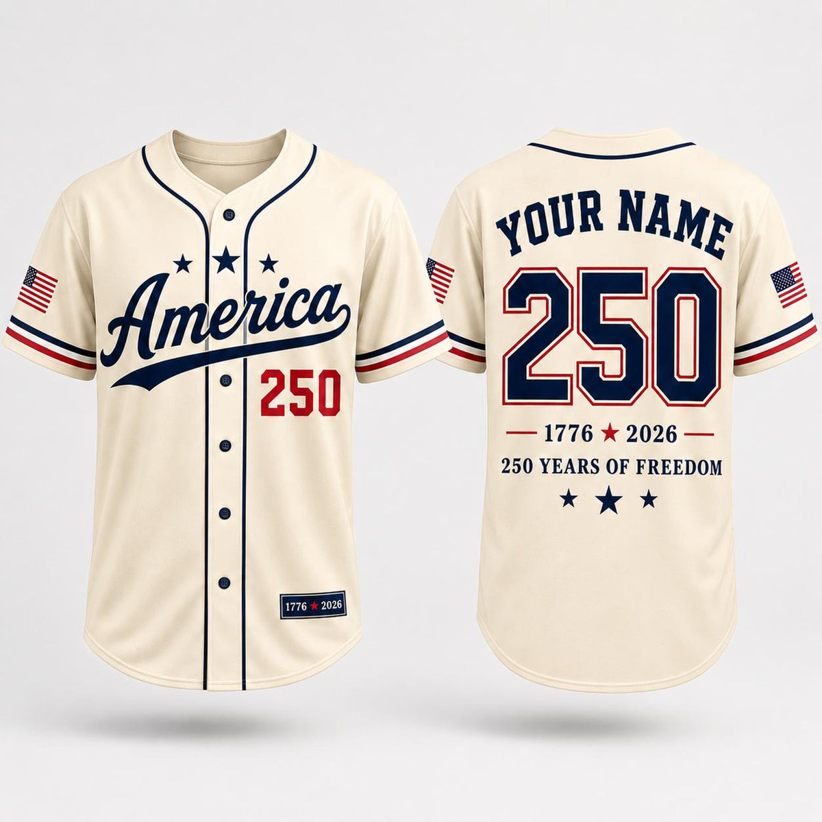 Personalized America 250 Baseball Jersey, 1776 2026 Custom Name USA 250th Anniversary Shirt, Patriotic Baseball Jersey, 4th of July Gift