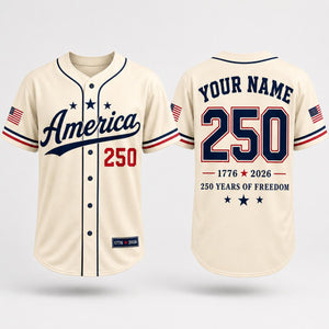Personalized America 250 Baseball Jersey, 1776 2026 Custom Name USA 250th Anniversary Shirt, Patriotic Baseball Jersey, 4th of July Gift