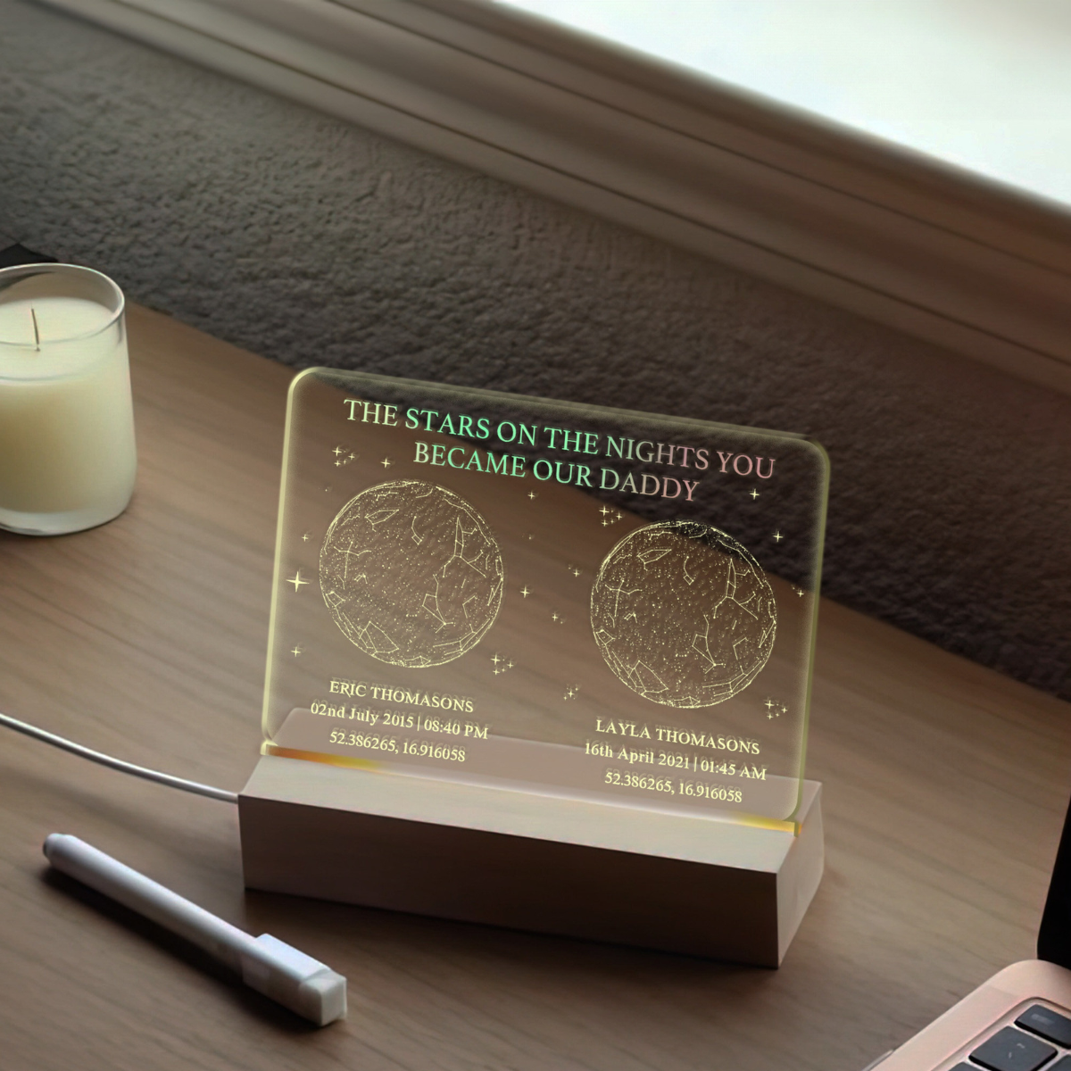 The Night You Became My Dad Night Light, Personalized Star Map Lamp, Custom Star Chart Led Light For Father's Day Gift, Bedroom Night Light