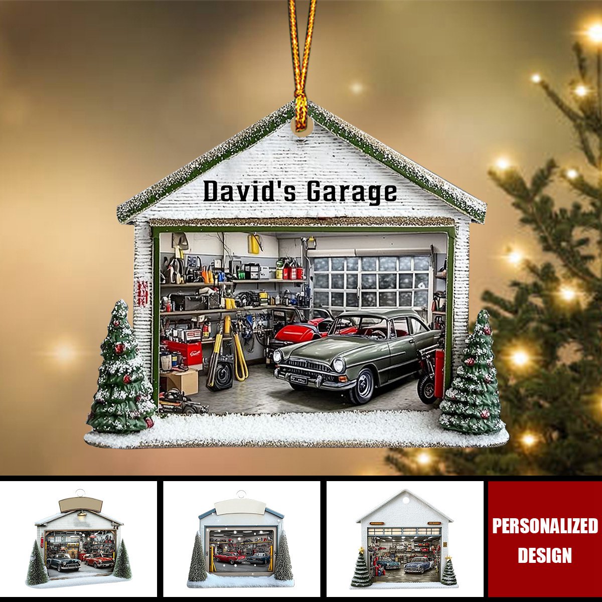 Car Garage Ornament - Personalized Acrylic Ornament - Mechanic, Repair Shop Christmas Ornament