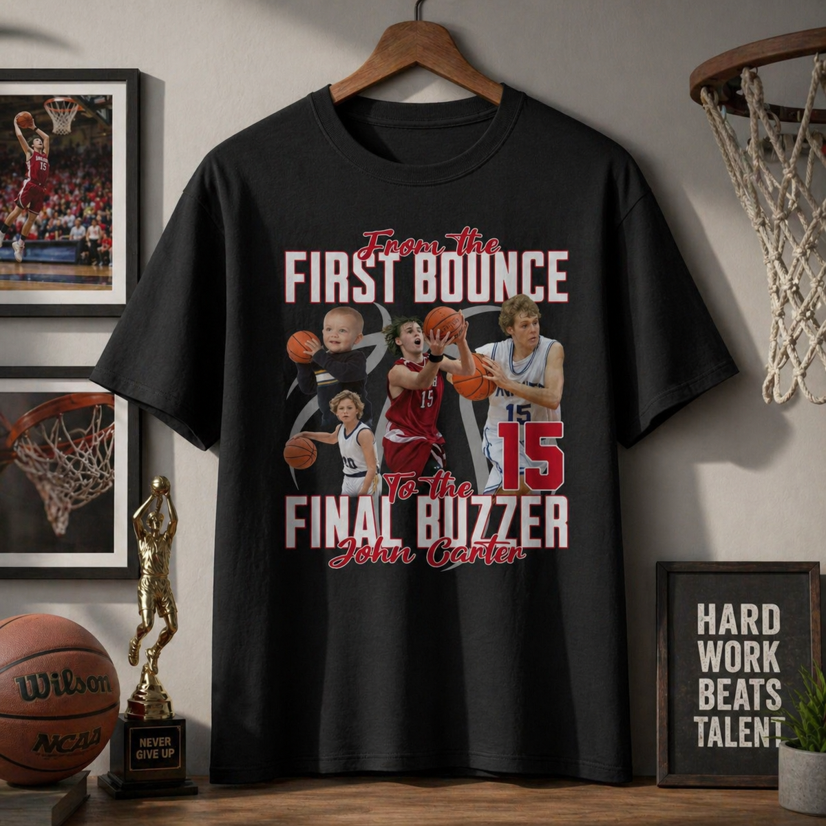 Basketball Senior Custom Photo Collage Shirt, Personalized Name & Number, Dad Game Day Tee