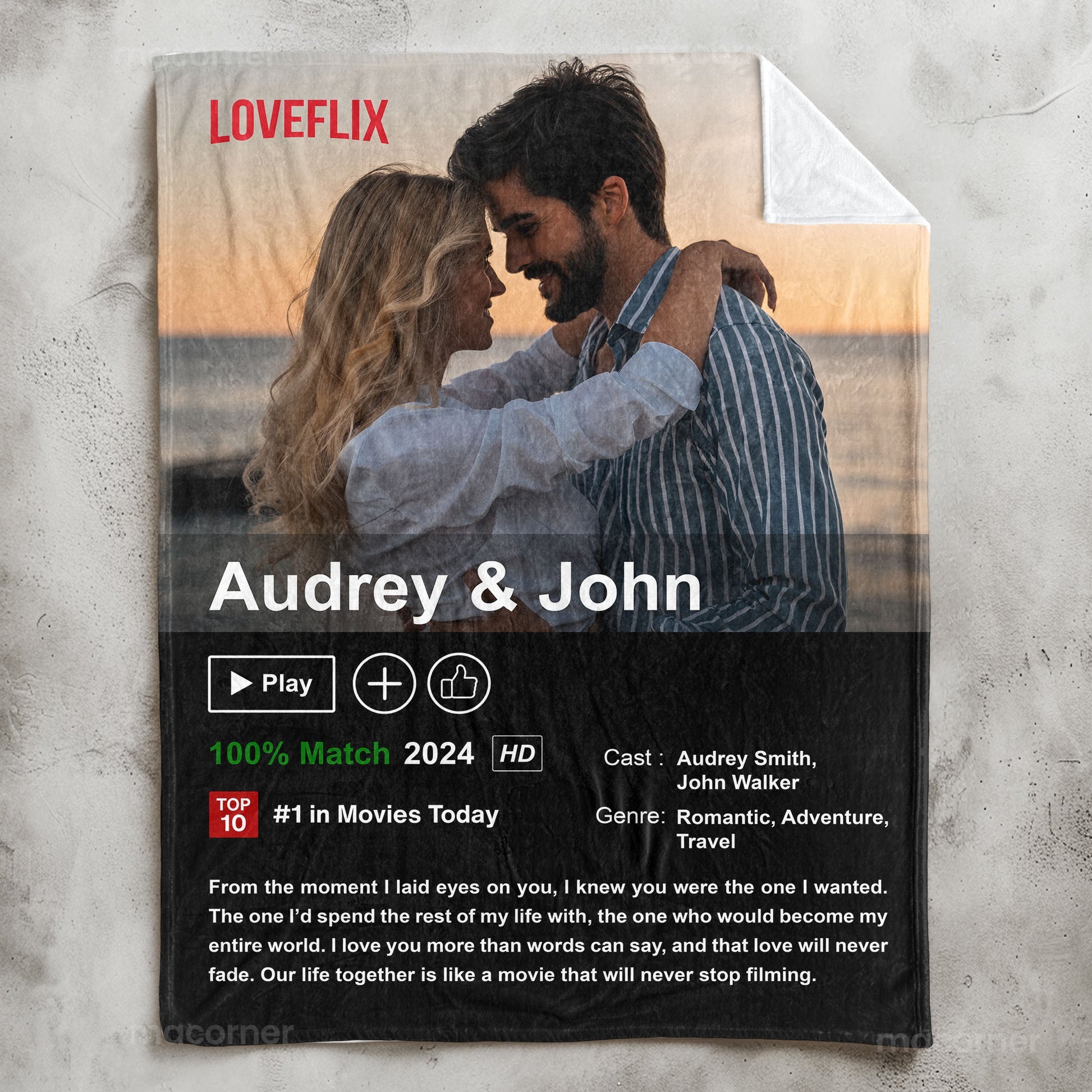 Custom Couples Photo Loveflix Movie Poster - Personalized Blanket - Gift For Couple, Anniversary, Valentine's Day Gift