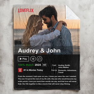 Custom Couples Photo Loveflix Movie Poster - Personalized Blanket - Gift For Couple, Anniversary, Valentine's Day Gift
