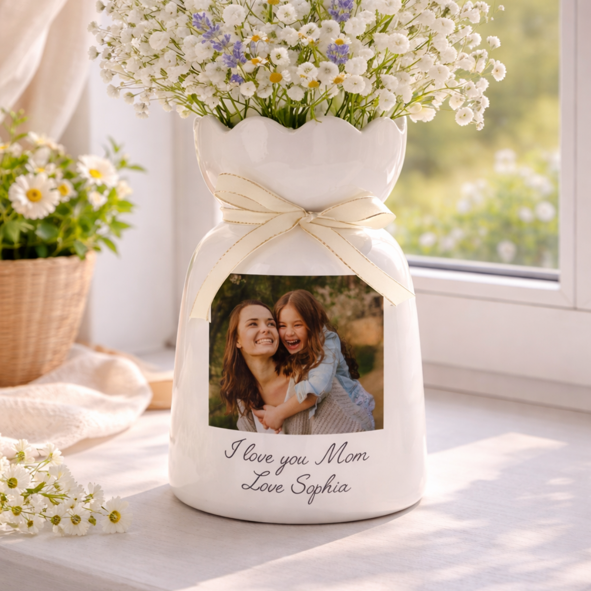 Personalized Mom Photo Vase, Custom Mom Portrait Ceramic Flower Vase, Mothers Day Gift for Mom, Family Photo Gift, Gift for Grandma