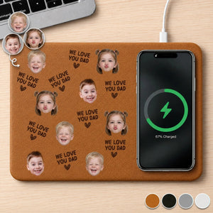 Happy Father's Day Custom Kid's Faces - Personalized Wireless Charging Mat - Gift For Dad Grandpa, Father's Day Gift