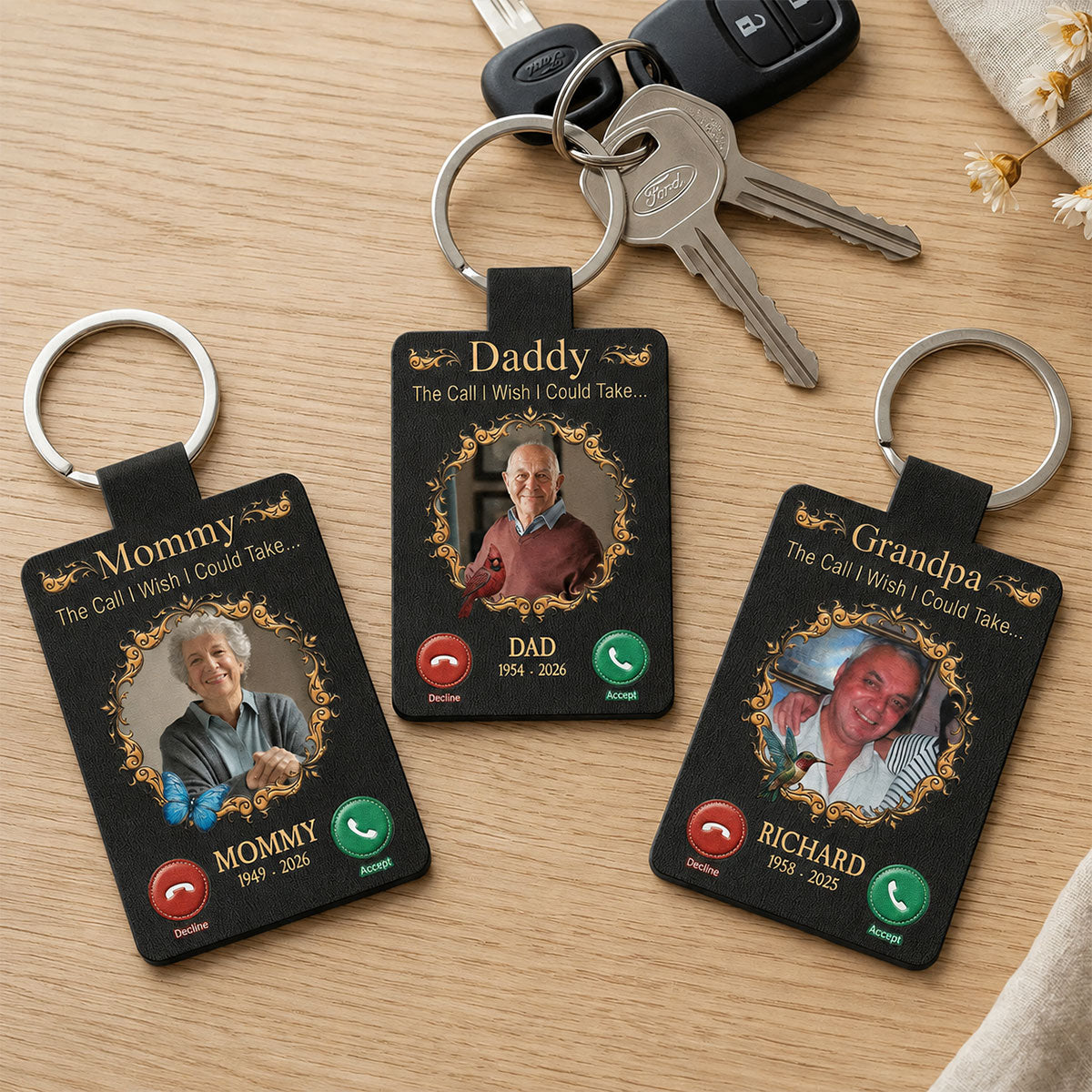 The Call I Wish I Could Take Leather Keyring Personalized Photo Memorial Keychain,