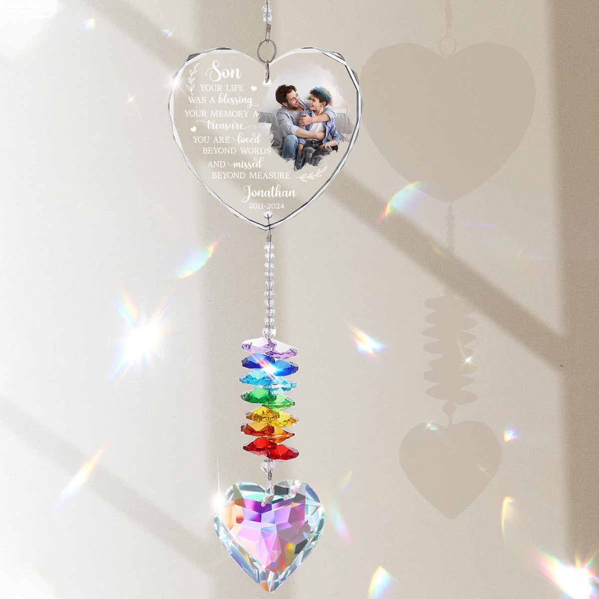 Memorial Gifts For Loss Of Son Daughter, Sympathy Gifts For Loss Of Loved One, Condolences Gift For Loss, Personalized Memorial Rainbow Suncatcher