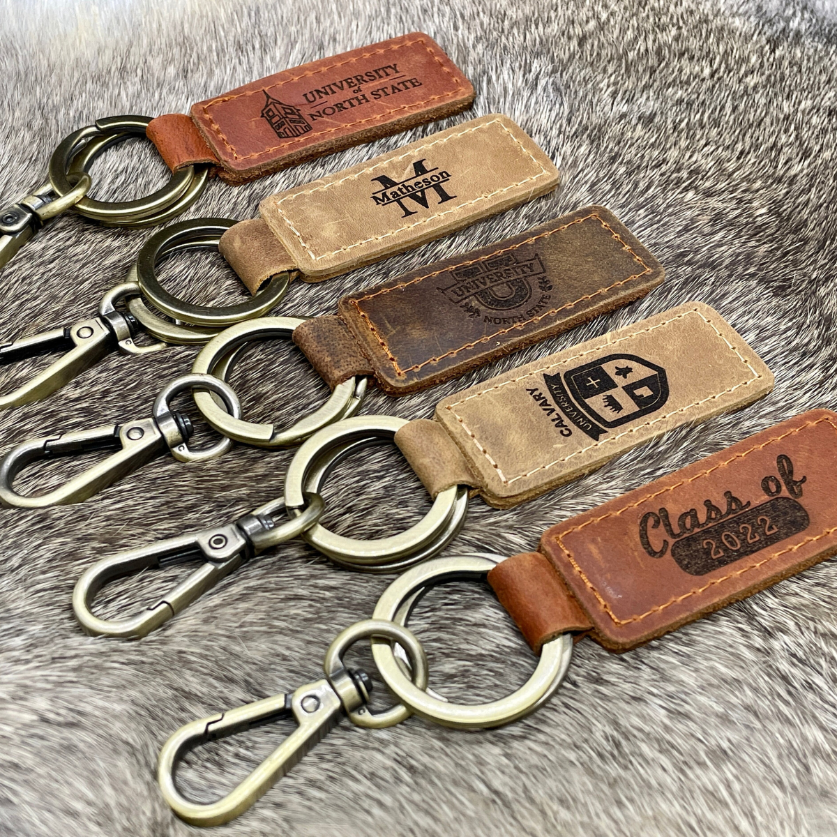 GRADUATION GIFTS, University Keychain, College Collegiate Sport Team Key Fob, Any University or College logo, Laser Engraved Leather