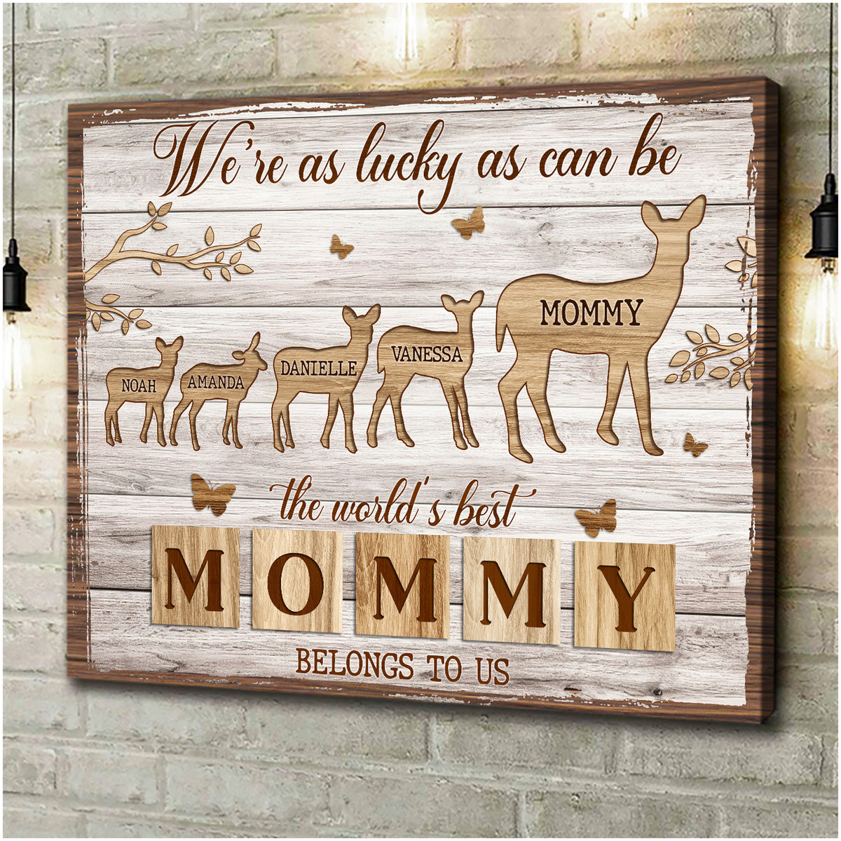 Mama Deer We're As Lucky As Can Be - Personalized Canvas - Gift For Mom, Mother's Day Gift